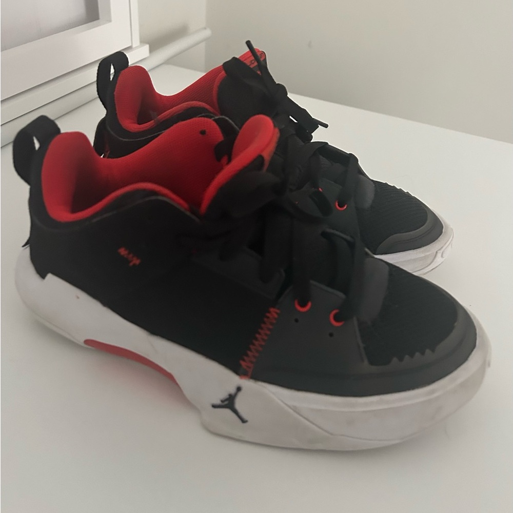 Air Jordan Kids Black and Red Sneakers- size 7